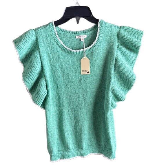 JODIFL Sweaters - Jodifl Green Ruffle Sleeve Top
